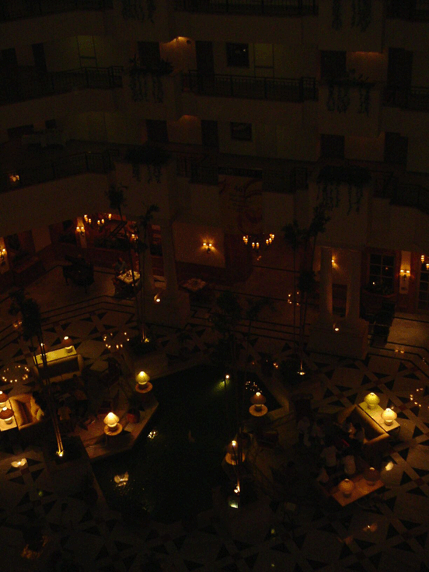 Hotel lobby at night